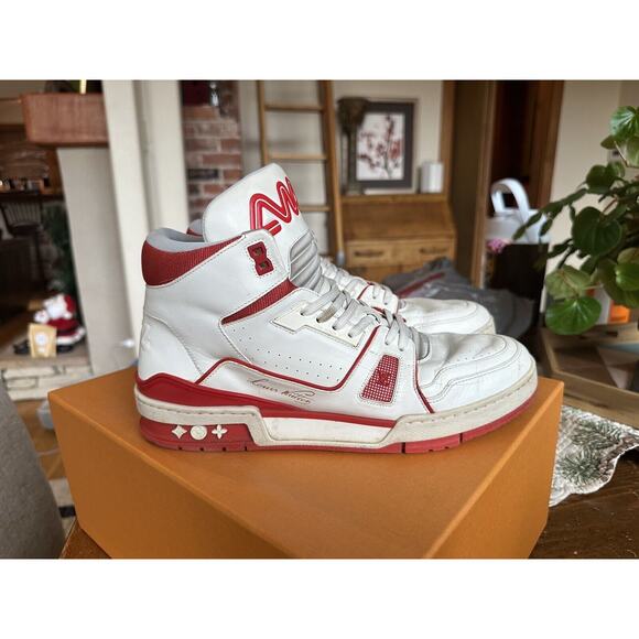 Louis Vuitton LV TRAINER SNEAKER MID TOP W/BOX Men’s UK size 8 Red White RARE! - Picture 8 of 12